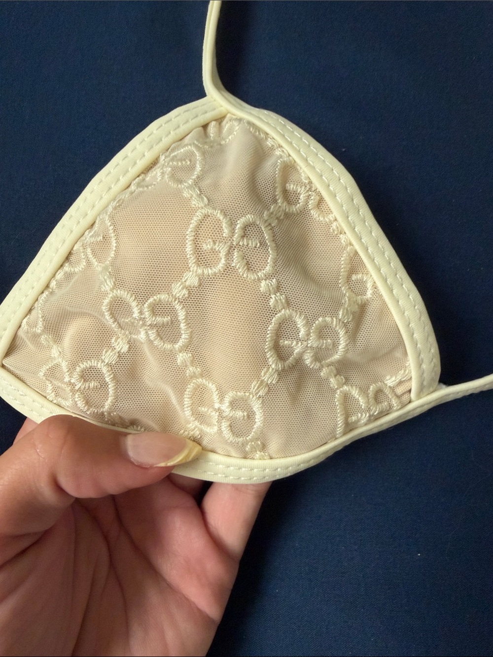 G*ucci Beige Cream GG Embroidered Triangle Bikini Set - Picture 3 of 5
